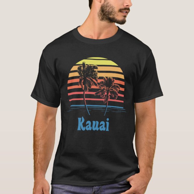 T-shirt Palmiers de coucher du soleil de Kauai Hawaï (Devant)
