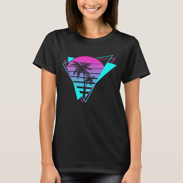 T-shirt Palmiers géométriques Rétro esthétiques Vaporwave (Devant)