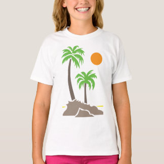 T-shirt Palmiers tropicaux avec soleil sur une petite île
