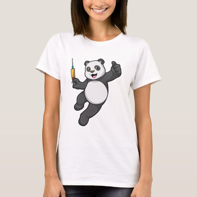 T-shirt Panda à la vaccination avec seringue (Devant)