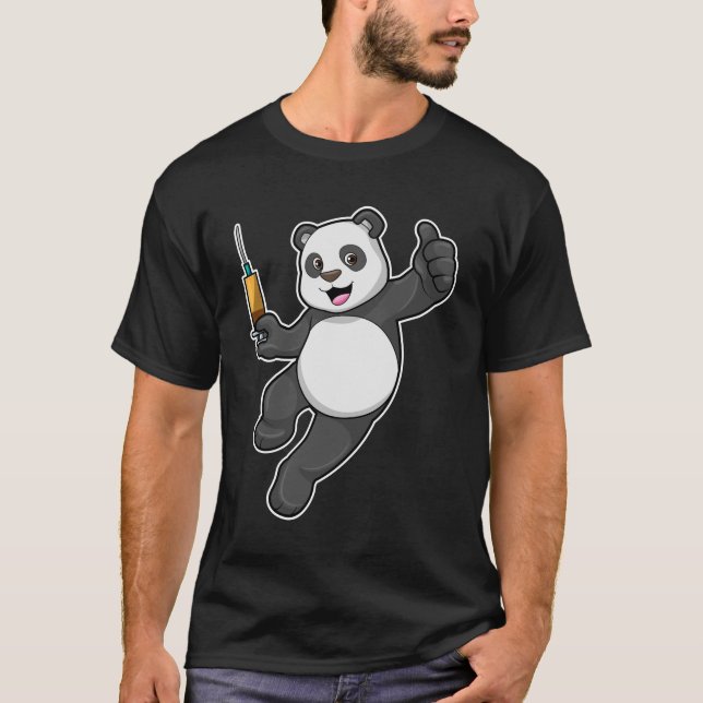 T-shirt Panda à la vaccination avec seringue (Devant)
