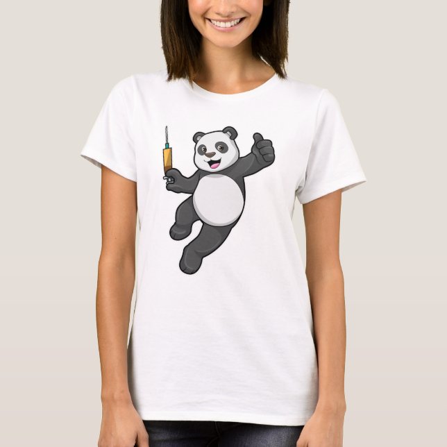 T-shirt Panda à la vaccination avec seringue (Devant)