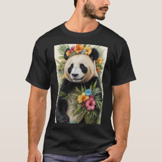 T-shirt Panda Animal Art Avec Tropical Floral Crown Et Le