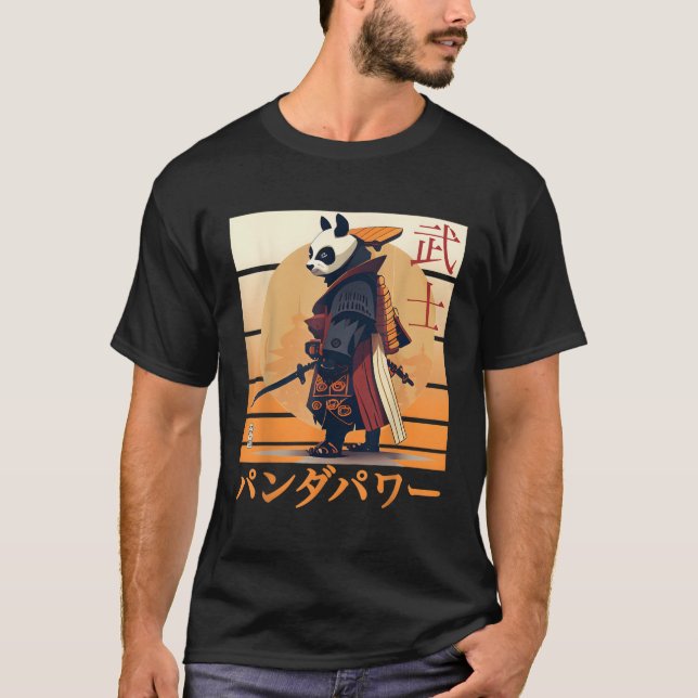 T-shirt Panda Anime Samurai Ninja Et L'Écriture Japonaise (Devant)