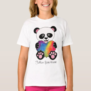 T-shirt Panda Aquarelle Cute Avec Coeur Arc En Ciel