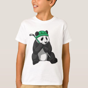 T-shirt Panda au hockey sur glace avec bâton de hockey sur