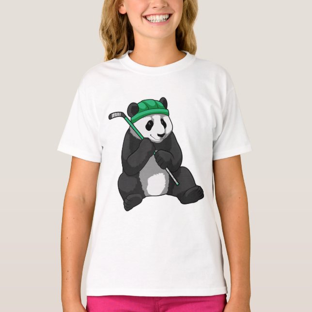 T-shirt Panda au hockey sur glace avec bâton de hockey sur (Devant)