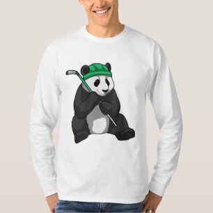 T-shirt Panda au hockey sur glace avec bâton de hockey sur