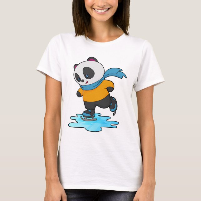 T-shirt Panda au patinage sur glace avec patins sur glace  (Devant)