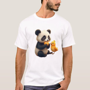 T-shirt panda avec petit oiseau