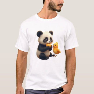 T-shirt panda avec petit oiseau