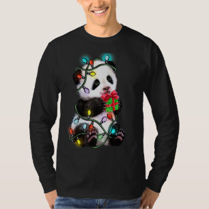 T-shirt Panda Bear Pajama de Noël Funny Jeu de Noël Lumièr