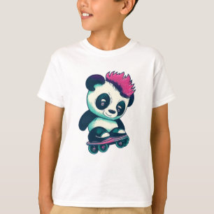 T-shirt Panda bébé mignonne avec mohawk   Panda de patinag