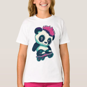 T-shirt Panda bébé mignonne avec mohawk   Panda de patinag