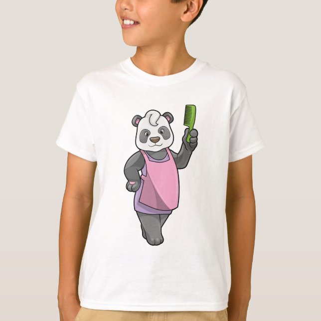 T-shirt Panda comme coiffeur avec peigne (Devant)