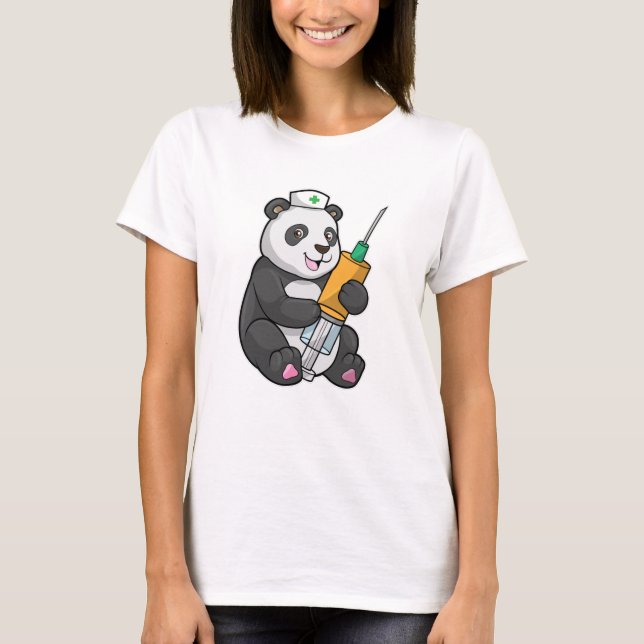 T-shirt Panda comme infirmière avec seringue (Devant)