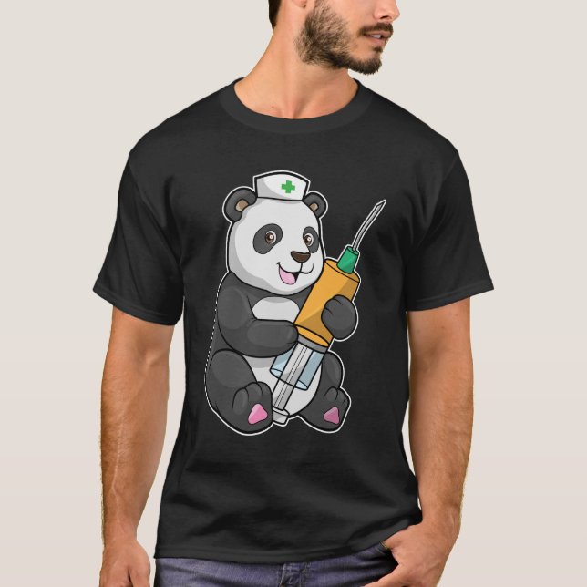 T-shirt Panda comme infirmière avec seringue (Devant)