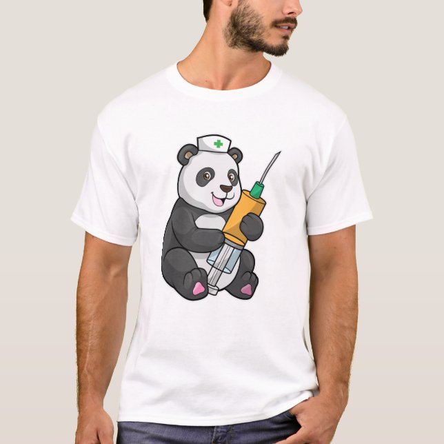 T-shirt Panda comme infirmière avec seringue (Devant)
