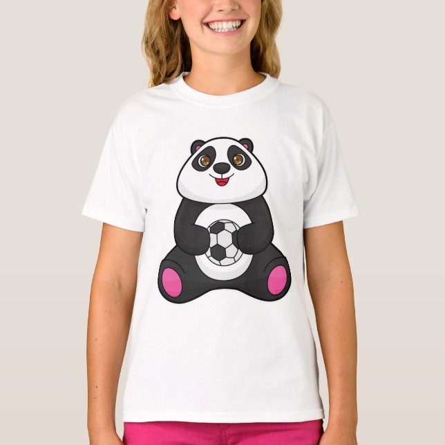 T-shirt Panda comme joueur de football avec balle de footb (Devant)