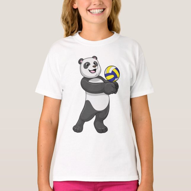 T-shirt Panda comme joueur de volleyball avec volleyball (Devant)