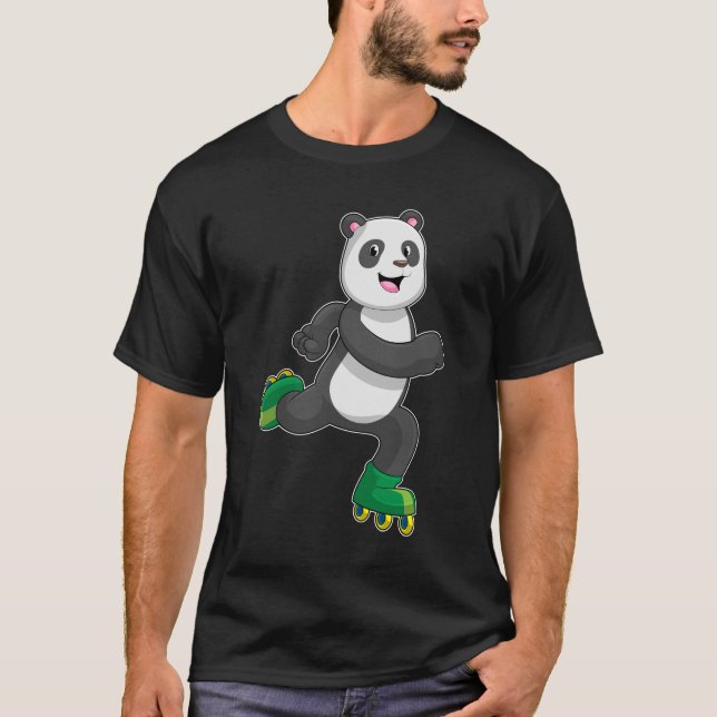 T-shirt Panda comme Patinage en ligne avec Roller skates (Devant)