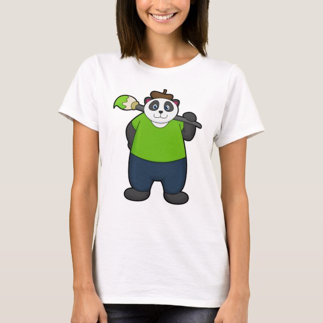 T-shirt Panda comme peintre avec pinceau (Devant)