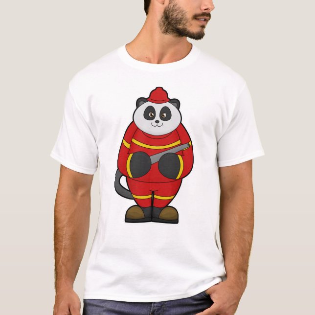 T-shirt Panda comme pompier avec tuyau (Devant)
