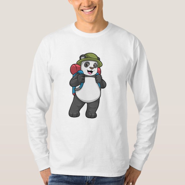 T-shirt Panda comme randonneur avec sac à dos (Devant)