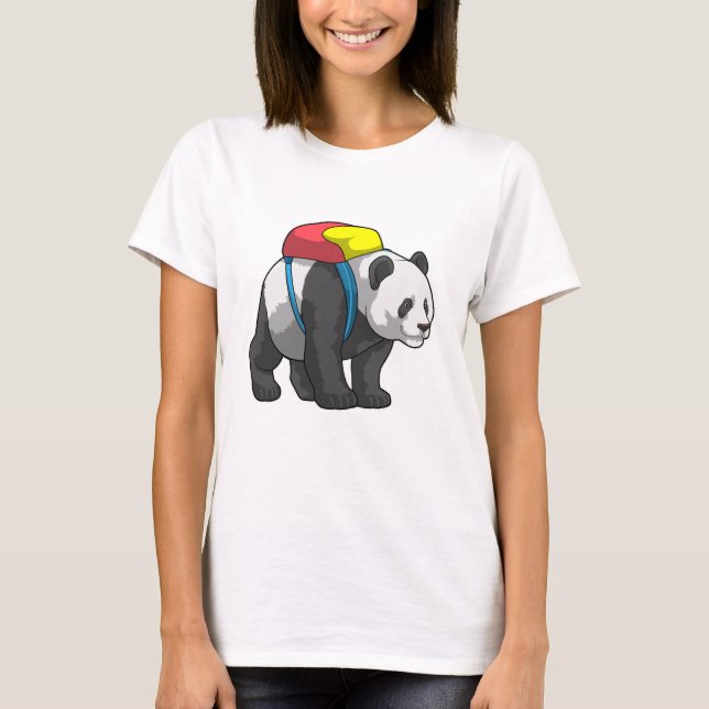 T-shirt Panda comme randonneur avec sac à dos (Devant)