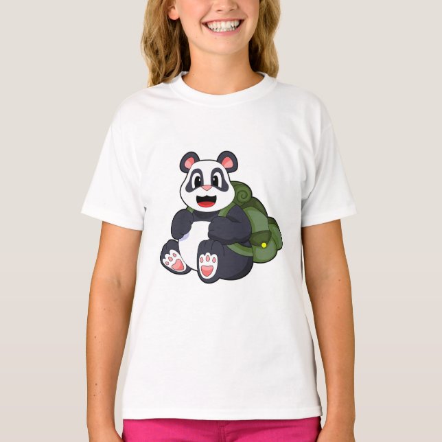 T-shirt Panda comme randonneur avec sac à dos (Devant)