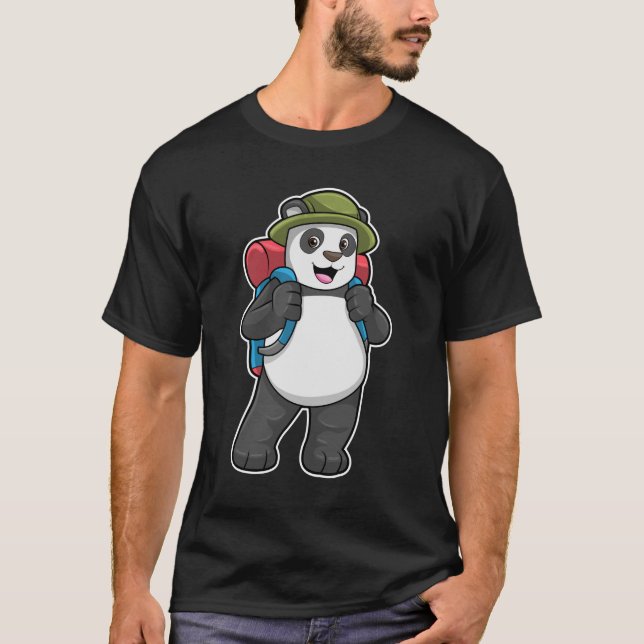 T-shirt Panda comme randonneur avec sac à dos (Devant)