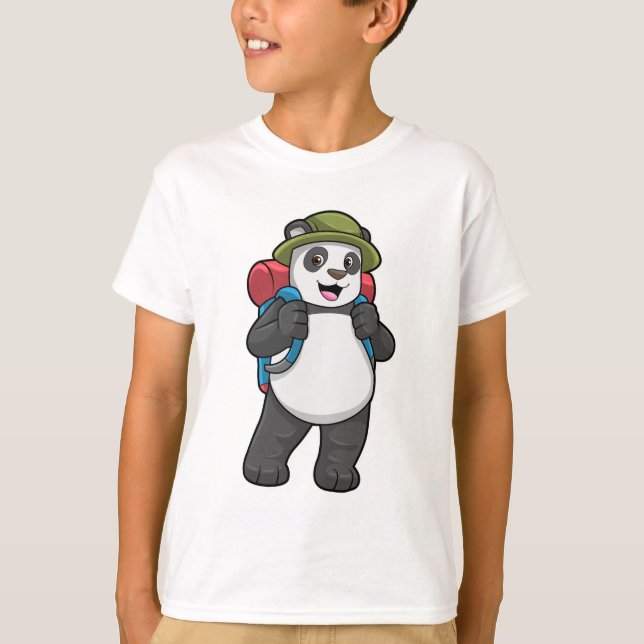 T-shirt Panda comme randonneur avec sac à dos (Devant)