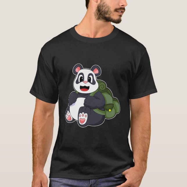 T-shirt Panda comme randonneur avec sac à dos (Devant)