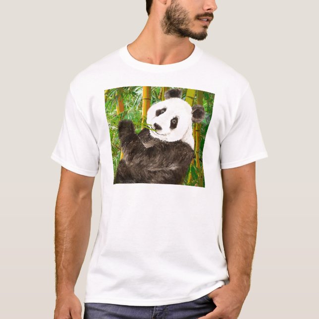 T-shirt Panda d'aquarelle mignonne dans la forêt de Bamboo (Devant)