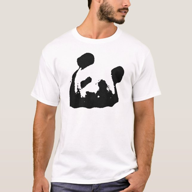 T-shirt Panda d'art noir blanc (Devant)