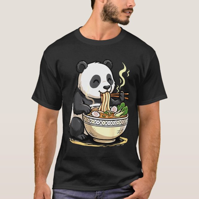 T-shirt Panda Eating Funny Ramen Noodles  (Devant)