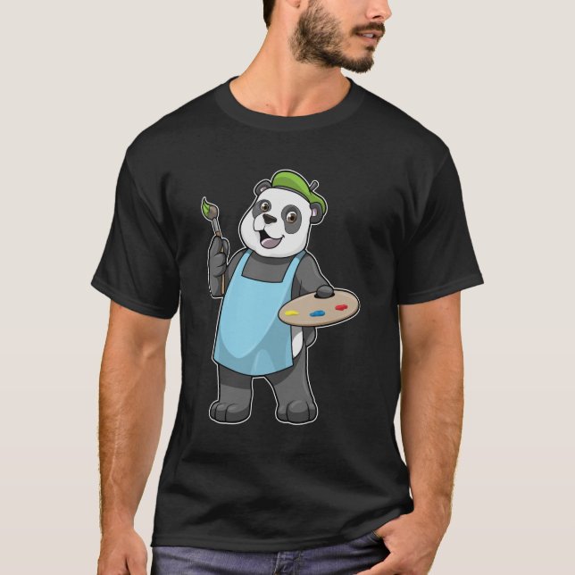 T-shirt Panda en peintre avec pinceau et couleur (Devant)