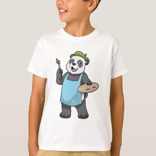 T-shirt Panda en peintre avec pinceau et couleur
