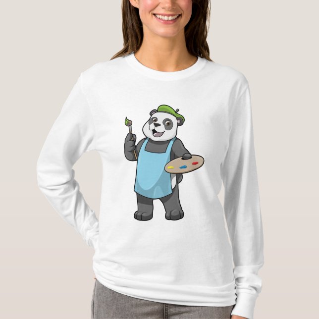 T-shirt Panda en peintre avec pinceau et couleur (Devant)