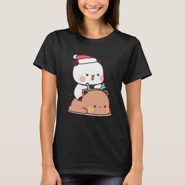 T-shirt Panda Et Brownie Bear Couple, Joyeux Noël (Devant)