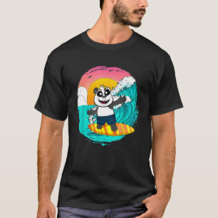 T-shirt Panda Gnial Surfant Sur Un Surfboard Attrapant Des