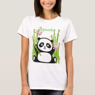 T-shirt Panda heureux avec bambou et fleurs de cerisiers 