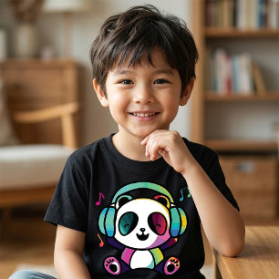 T-shirt Panda heureux avec des écouteurs en train d'écoute