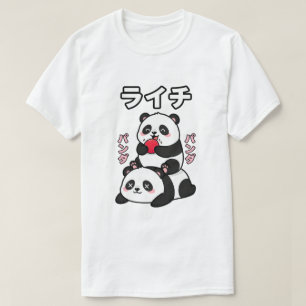 T-shirt Panda Kawaii Empilement de Fruits de Litchi Dessin