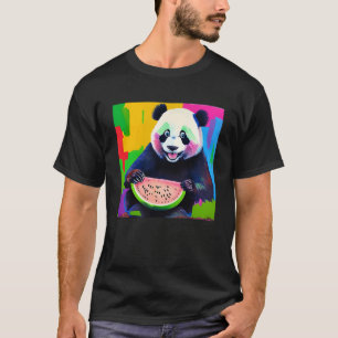T-shirt Panda mange une peinture à l'huile de melon d'eau