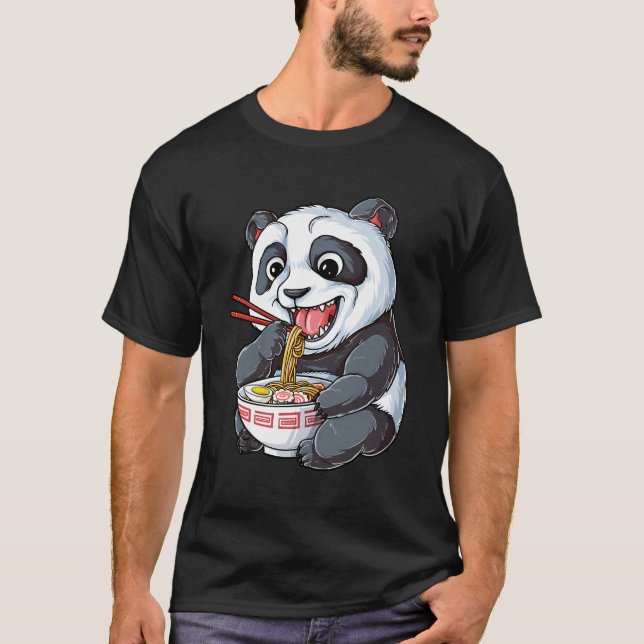 T-shirt Panda Manger Ra Kawaii Giant Noodle Japonais (Devant)