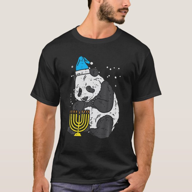 T-shirt Panda Menorah Cute Hanoukka Chanukah Ours A (Devant)