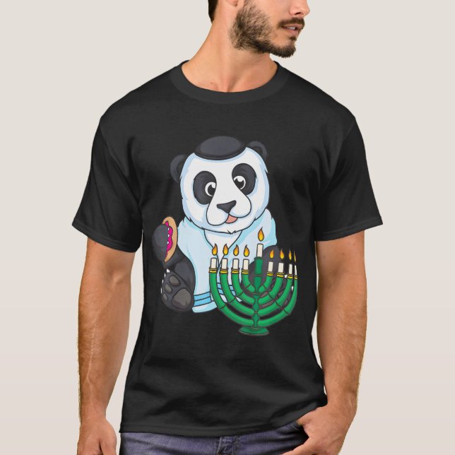 T-shirt Panda Menorah Joyeux Noël juif Hanoukka (Devant)