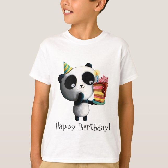 T-shirt Panda mignon d'anniversaire avec le gâteau (Devant)