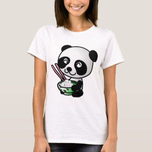 T-shirt Panda mignon mangeant du riz de la cuvette avec
